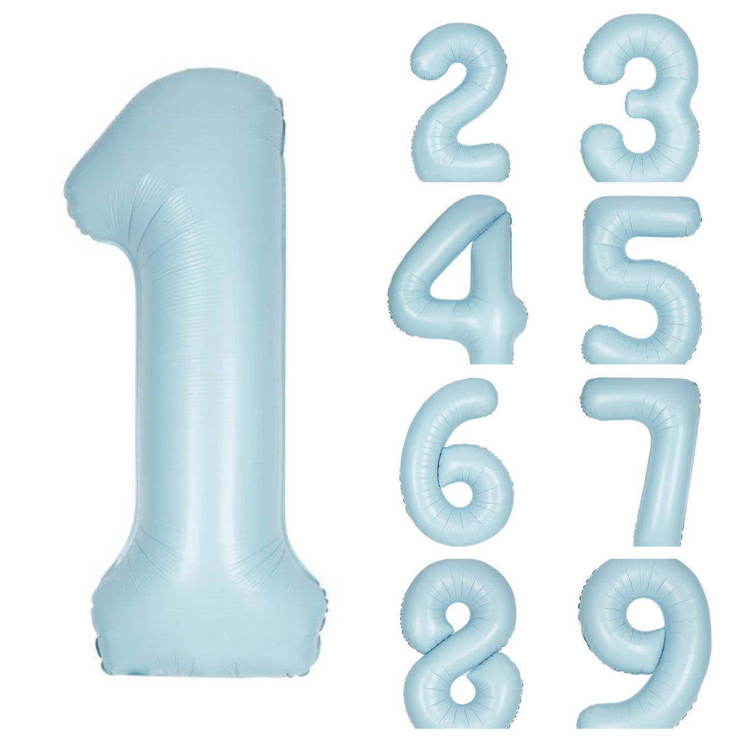 Matte hellblaue Zahlen Folienballone, Nummer 1-9 und 0, 86 cm
