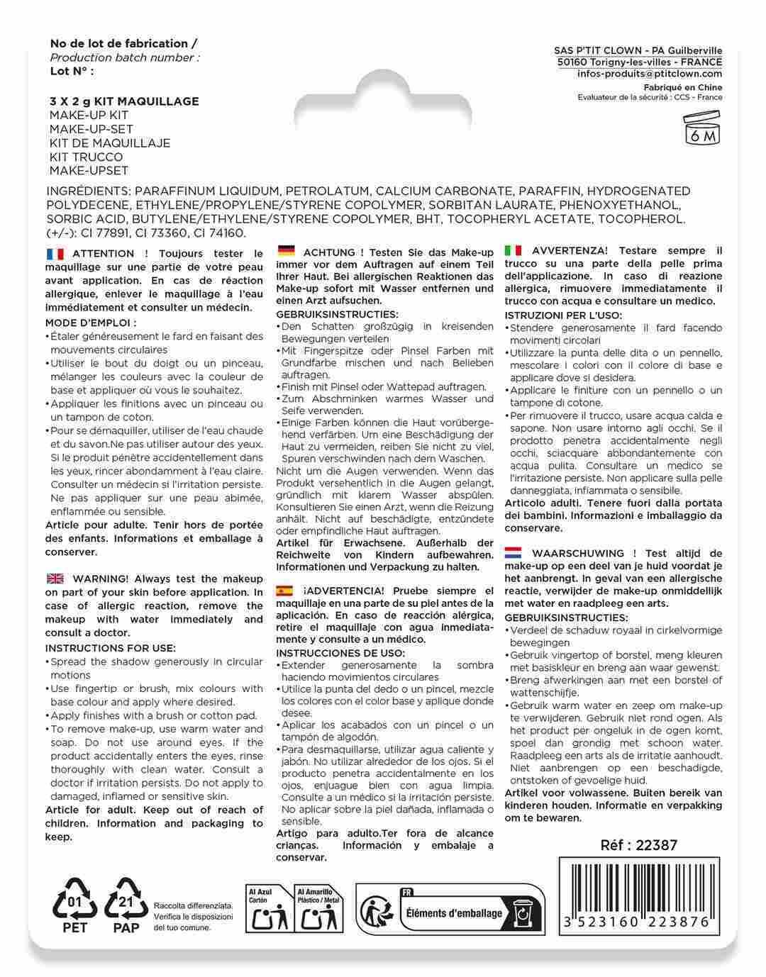 Fan-Schminke Frankreich, Make-up Set Blau-Weiss-Rot