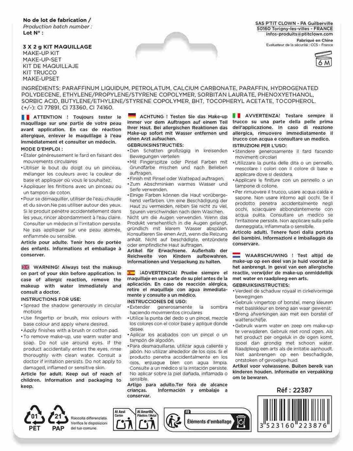 Fan-Schminke Frankreich, Make-up Set Blau-Weiss-Rot