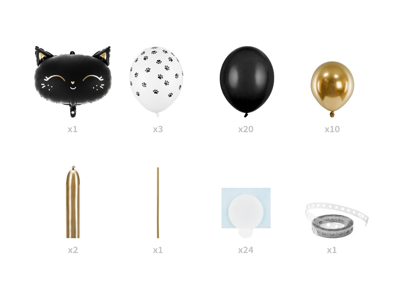 DIY Ballonfigur Katze, schwarz-gold, 1 Set, 83 x 140 cm