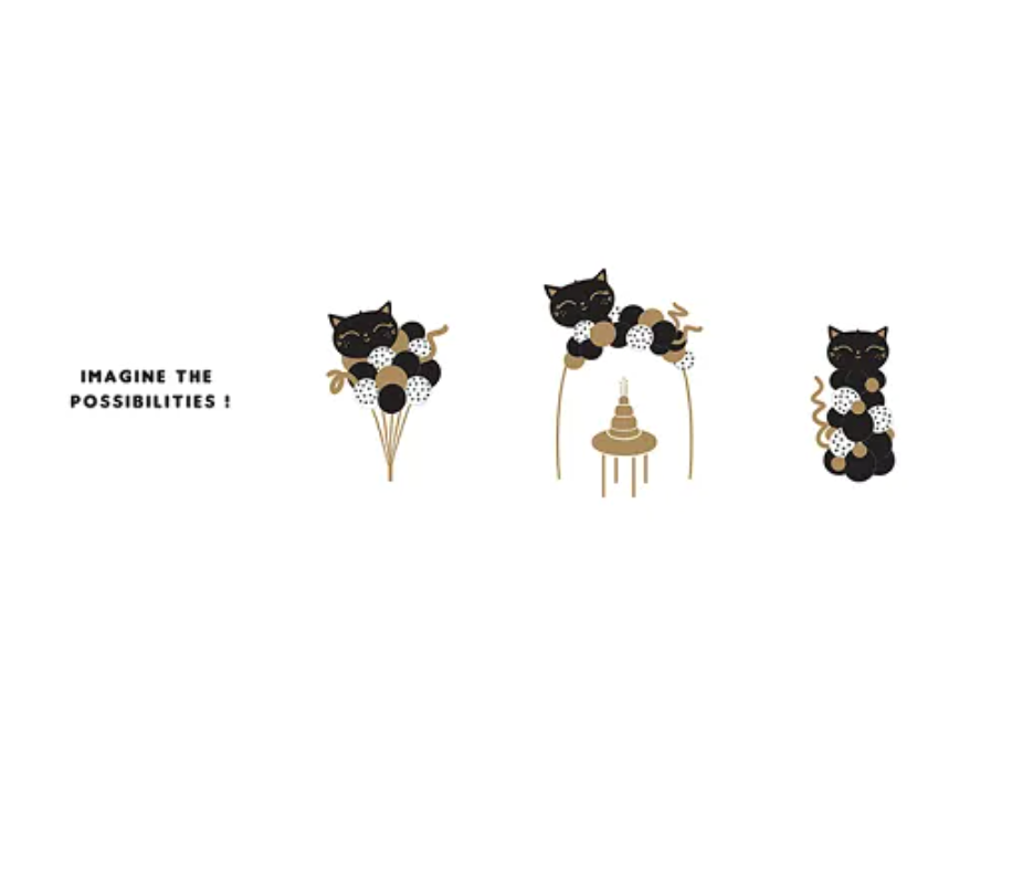 DIY Ballonfigur Katze, schwarz-gold, 1 Set, 83 x 140 cm