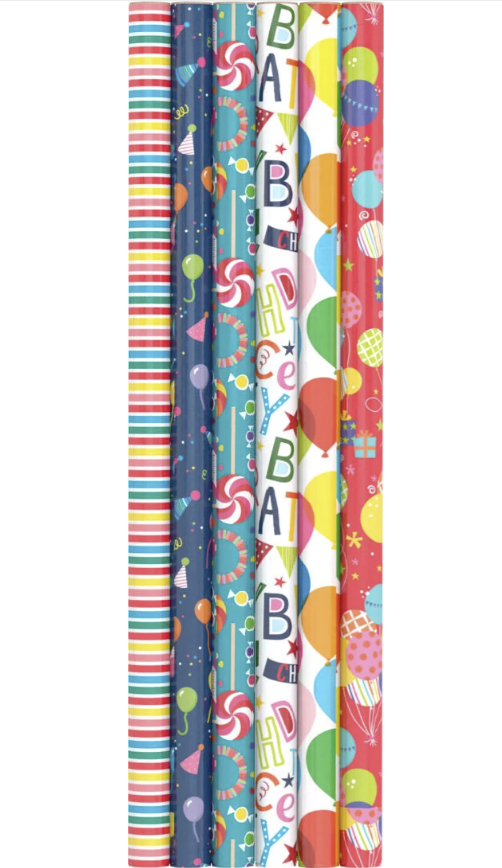 Happy Birthday Geschenkpapier, 6 versch. Muster, 70 X 200 cm kinderparties-shop