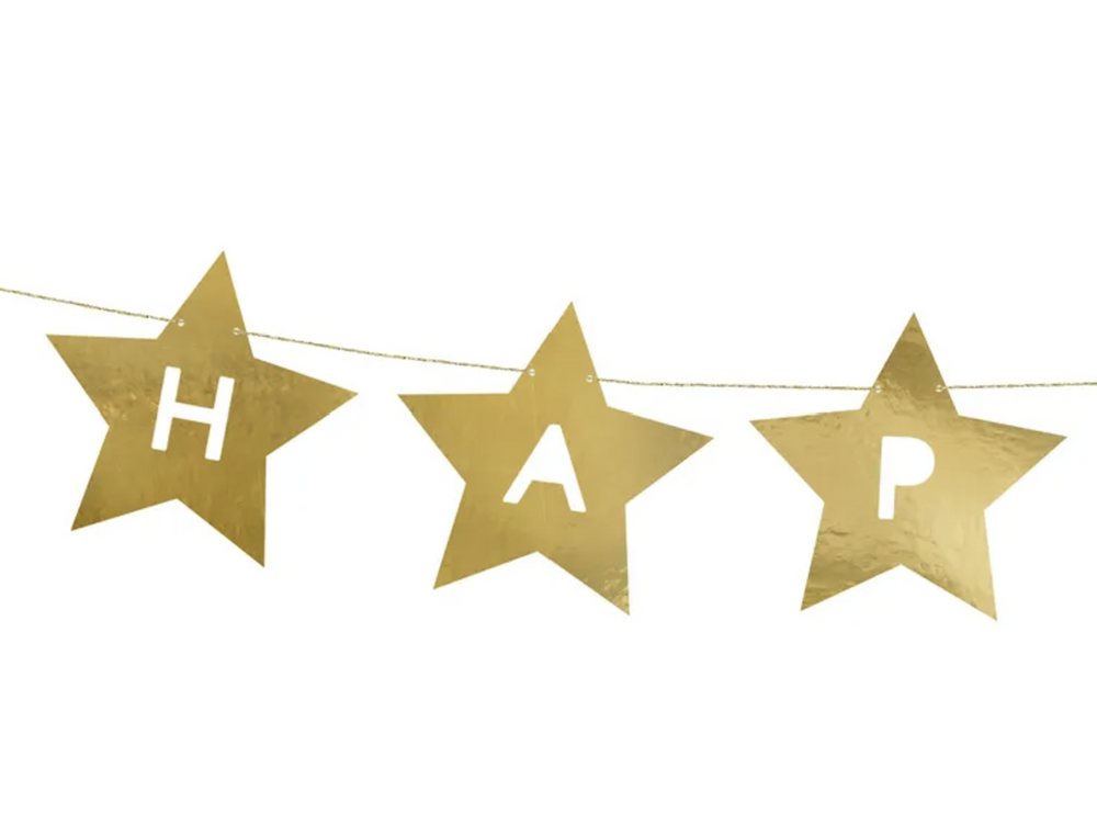 Happy New Year goldene Sternen-Girlande, 290 x17cm kinderparties-shop
