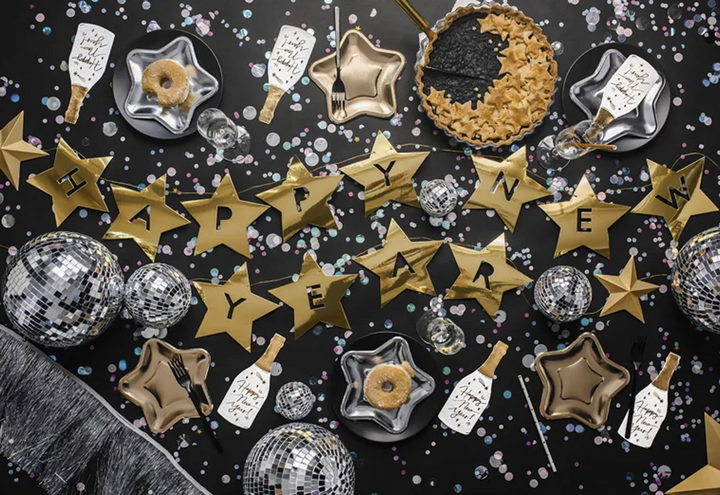 Happy New Year goldene Sternen-Girlande, 290 x17cm kinderparties-shop