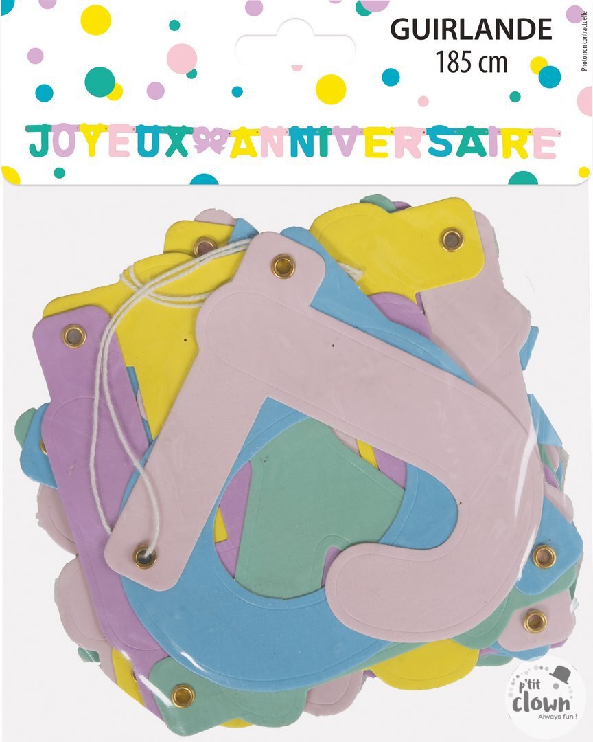 Buchstabenkette Joyeux Anniversaire pastell, 1.85m kinderparties-shop