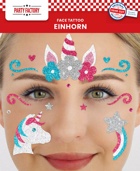 Glitter Face Sticker, Einhorn, 1 Bogen image