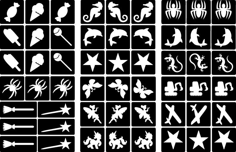 XXL Glitzer Tattoo Set für Kinder, Y-Body, 62-teilig