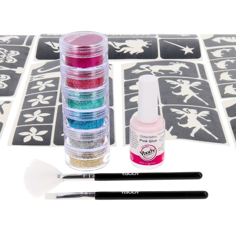 XXL Glitzertattoo Komplett-Set für Mädchen, Y-Body, 54-teilig