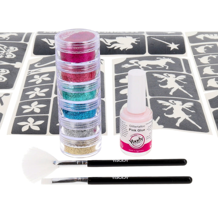 XXL Glitzertattoo Komplett-Set für Mädchen, Y-Body, 54-teilig