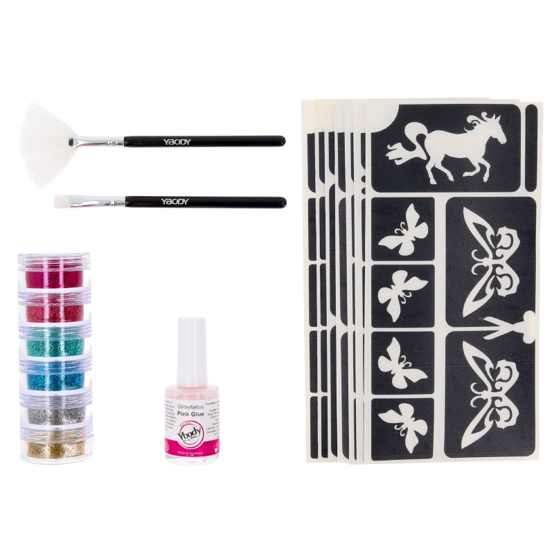 XXL Glitzertattoo Komplett-Set für Mädchen, Y-Body, 54-teilig