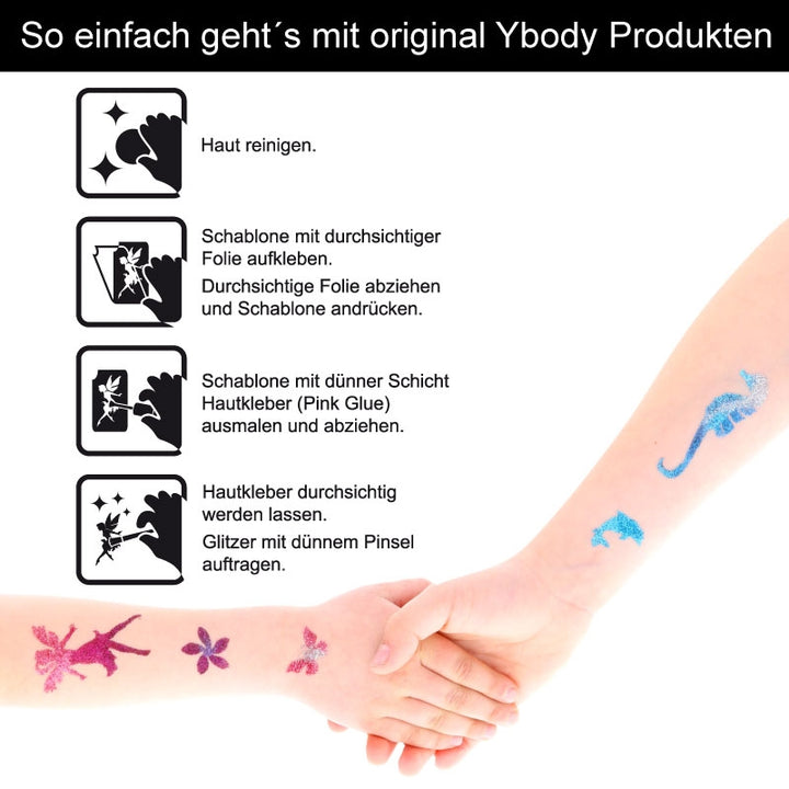 XXL Glitzertattoo Komplett-Set für Mädchen, Y-Body, 54-teilig