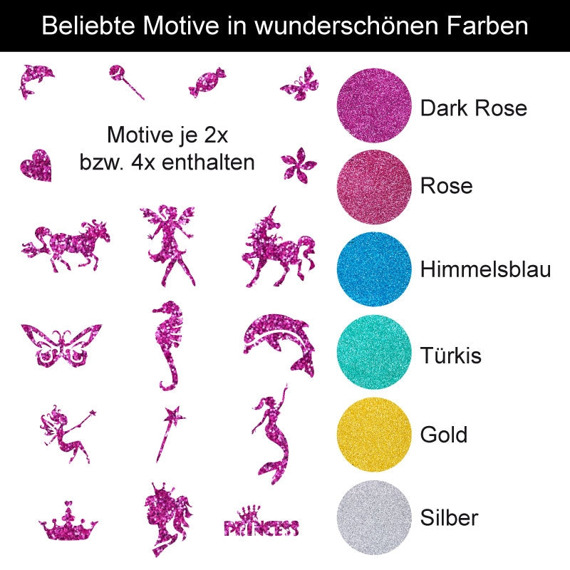 XXL Glitzertattoo Komplett-Set für Mädchen, Y-Body, 54-teilig