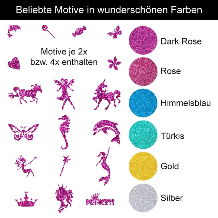 XXL Glitzertattoo Komplett-Set für Mädchen, Y-Body, 54-teilig