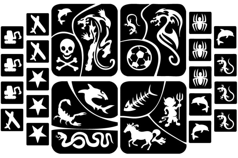 XL Glitzertattoo Set für Jungs, Y-Body, 39-teilig