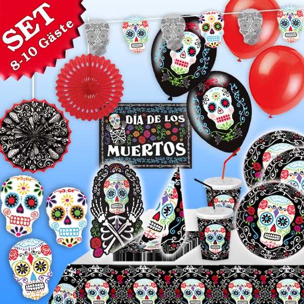 Party Deko Set, Halloween, "Day of the dead", 8-10 Gäste, 107-tlg kinderparties-shop