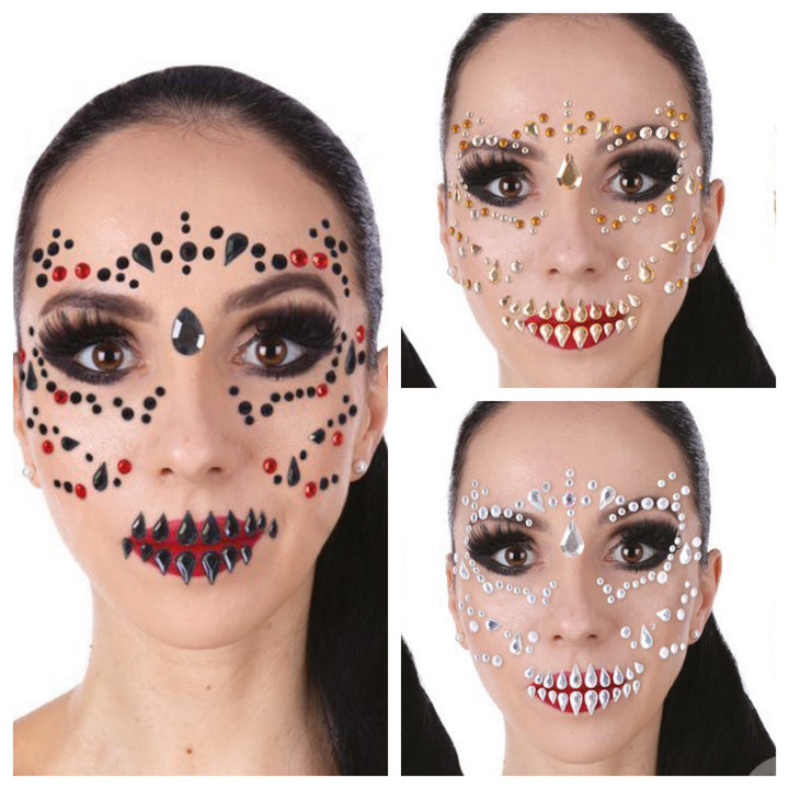 1 motif Halloween Face Jewels, autocollants visage en strass, trick or treat Make up