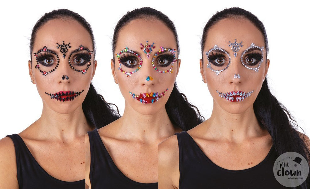 Trick or treat Make up Halloween Face Jewels, Strass-Gesichtsaufkleber, 1 Motiv kinderparties-shop