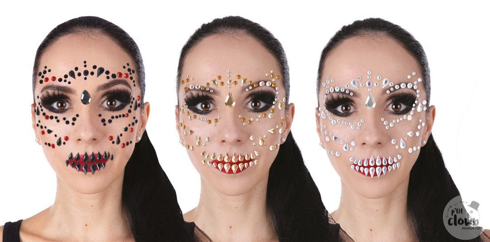 1 Motiv Halloween Face Jewels, Strass-Gesichtsaufkleber, trick or treat Make up kinderparties-shop