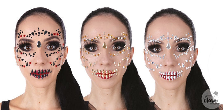 1 Motiv Halloween Face Jewels, Strass-Gesichtsaufkleber, trick or treat Make up kinderparties-shop
