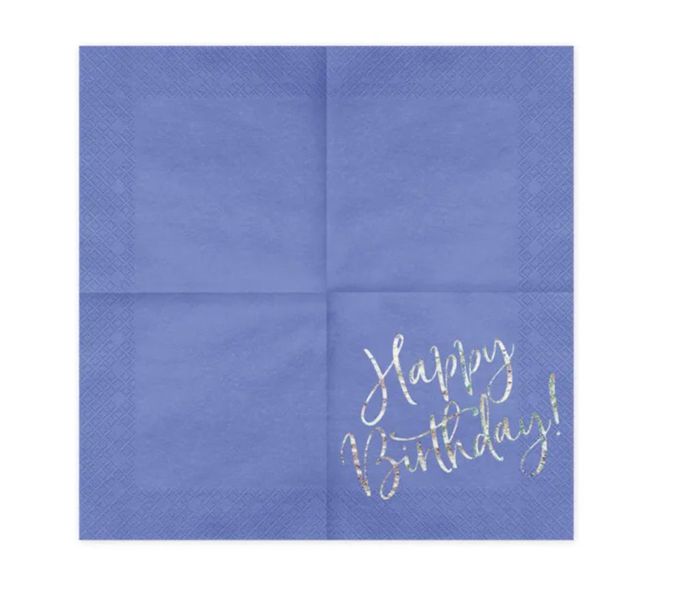 Happy-Birthday-Servietten-blau-holographisch-20er-Pack