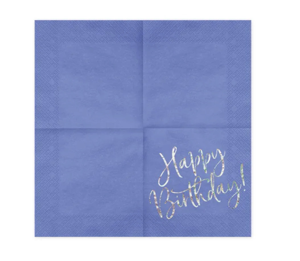 Happy-Birthday-Servietten-blau-holographisch-20er-Pack