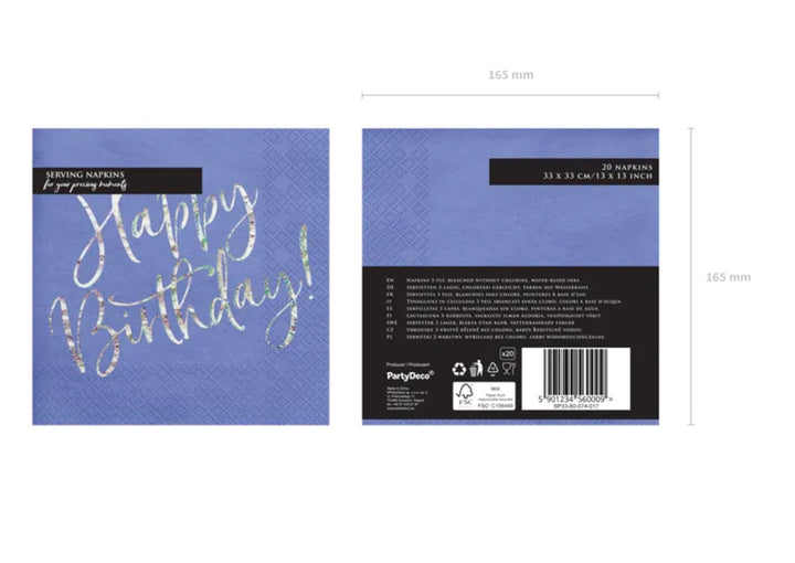 Happy-Birthday-Servietten-blau-holographisch-20er-Pack