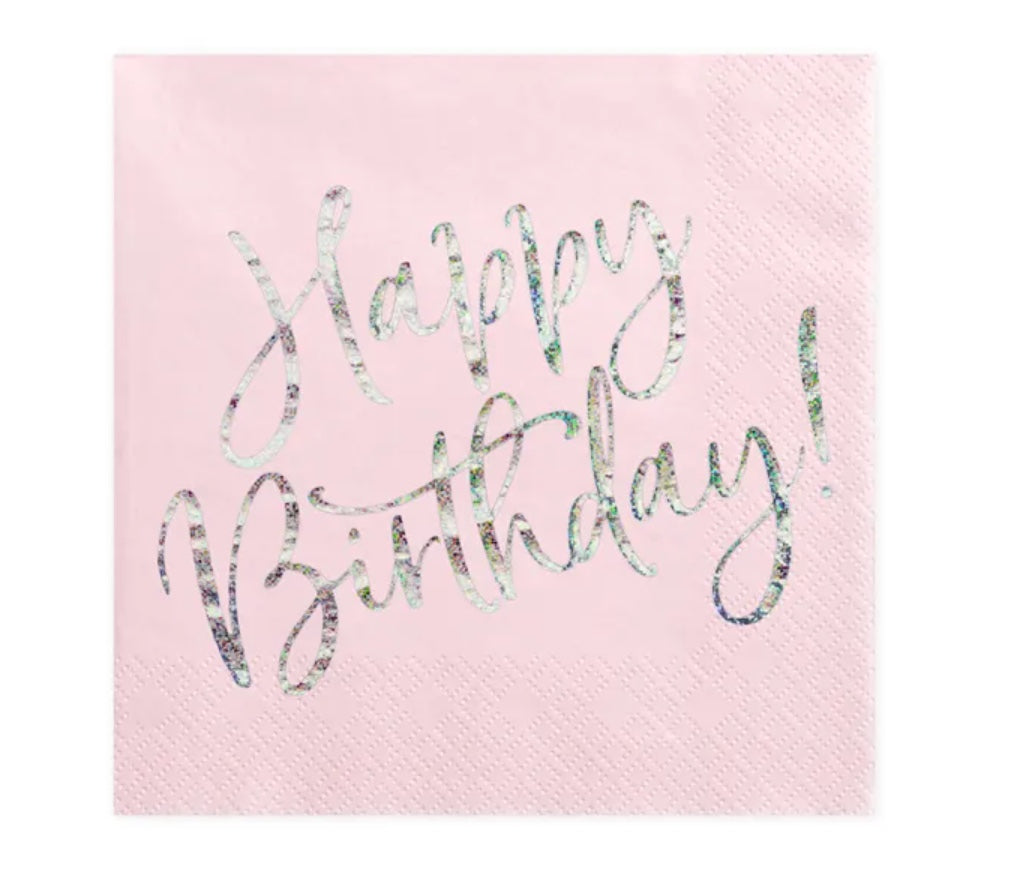 Happy-Birthday-Servietten-pink-holografisch-20er-Pack