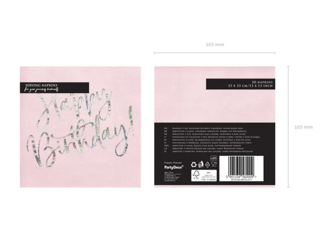 Happy-Birthday-Servietten-pink-holografisch-20er-Pack