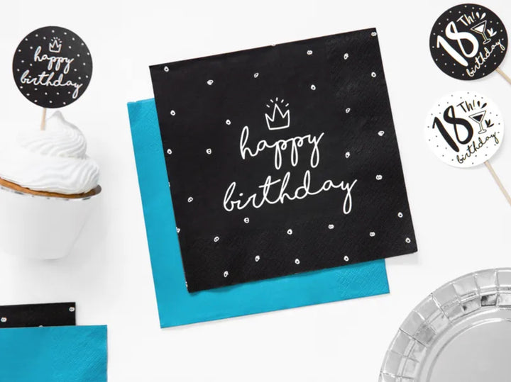 Happy-Birthday-Servietten-unifarben-schwarz-20er-Pack