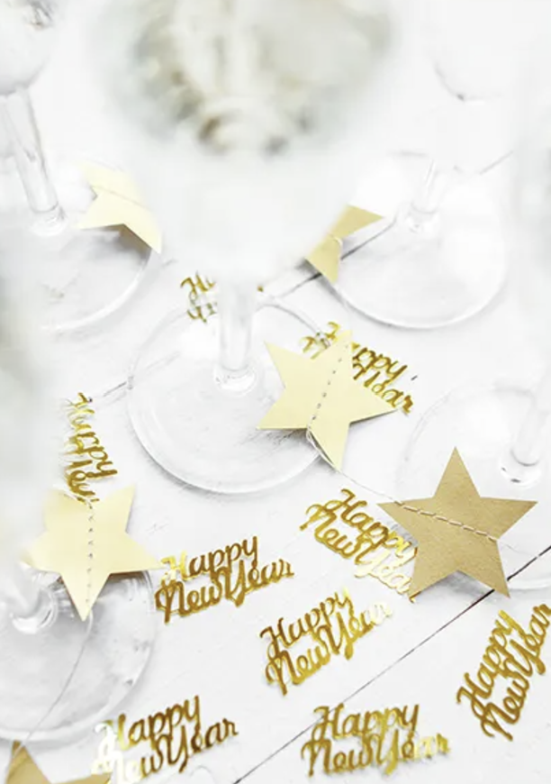 Happy New Year Konfetti Gold, 4 x 2 cm, Silvesterparty kinderparties-shop