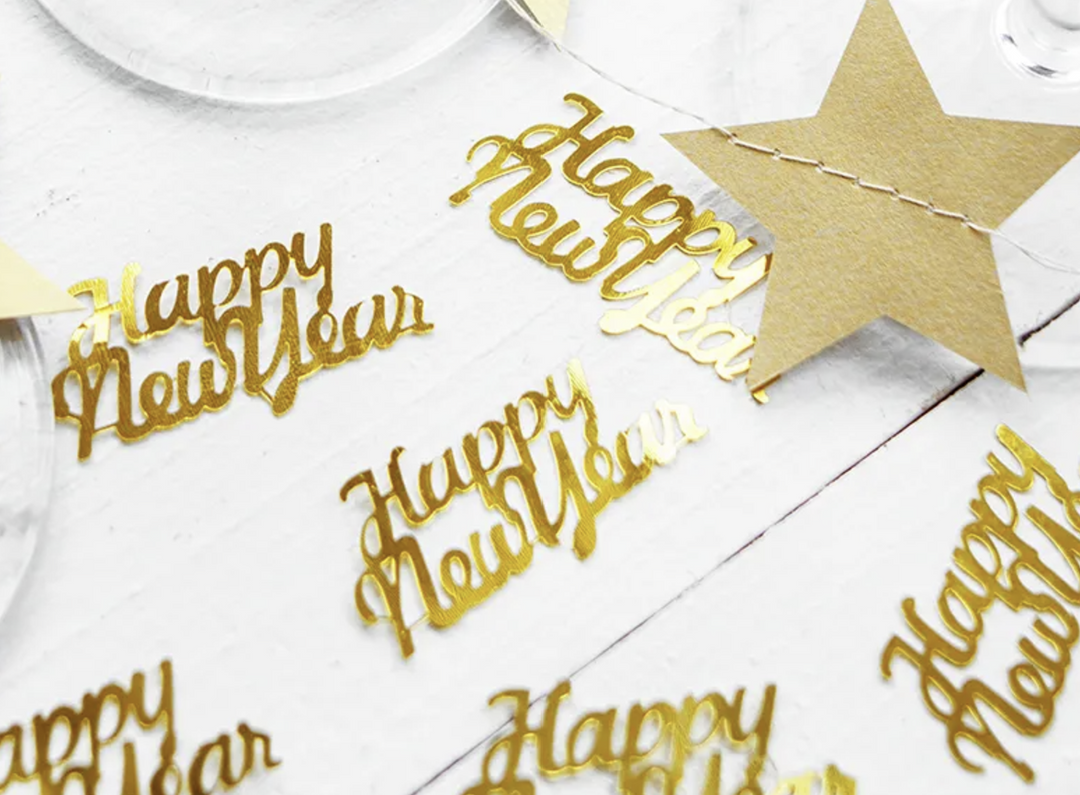 Happy New Year Konfetti Gold, 4 x 2 cm, Silvesterparty kinderparties-shop