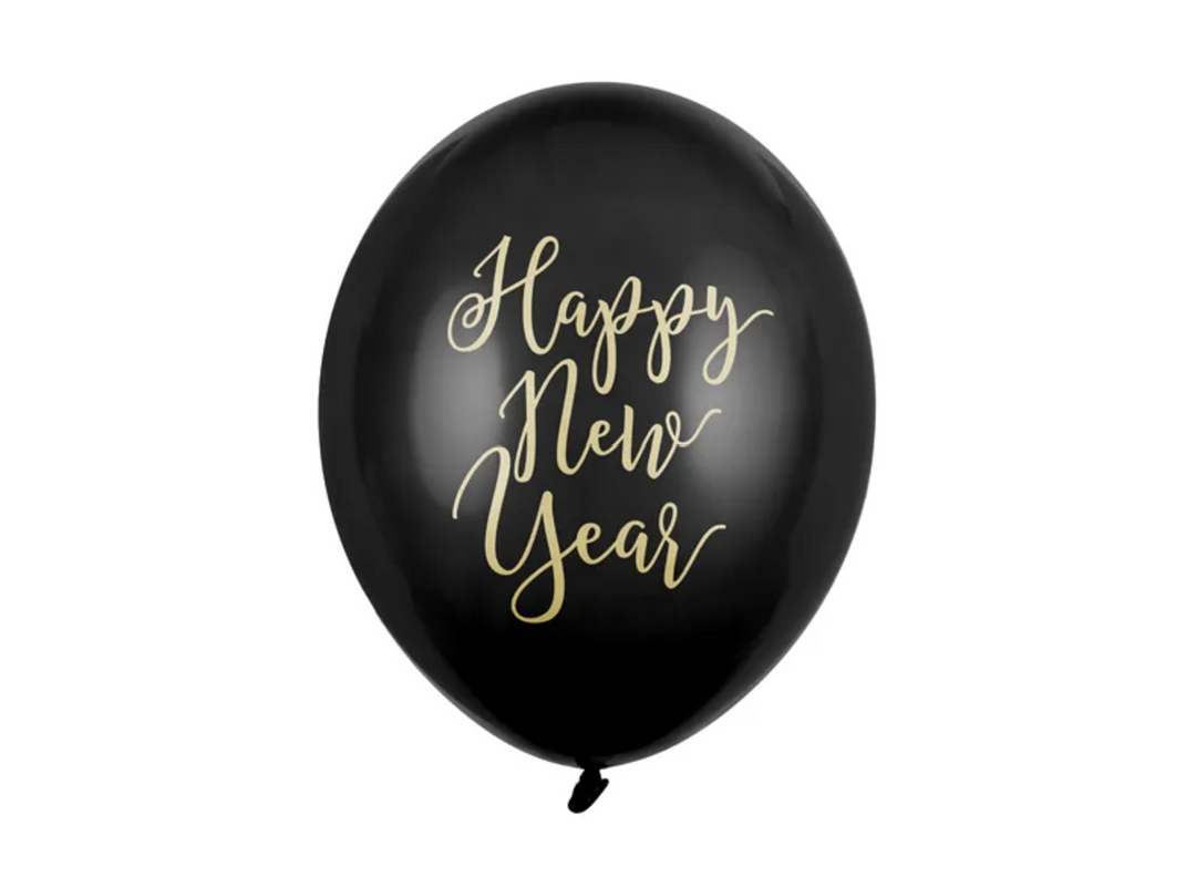 Happy New Year Luftballons, Pastell Schwarz, Silvester Party, 6er Pack kinderparties-shop