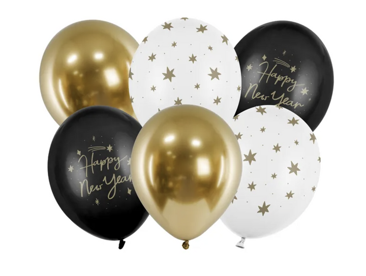 Luftballons Happy New Year, 30cm, 6er Pack kinderparties-shop