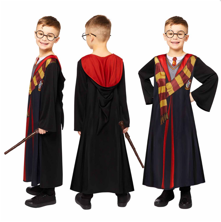 Harry Potter Kostüm Deluxe für Kinder, mit Robe, Zauberstab und Brille, versch. Grössen