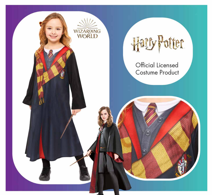 Hermine Granger Kostüm Deluxe mit Zauberstab für Kinder, 6-8 Jahre