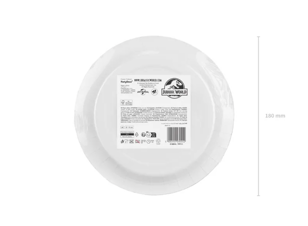 Pappteller Jurassic World für Dino Party, 6 Stück, Ø 18 cm
