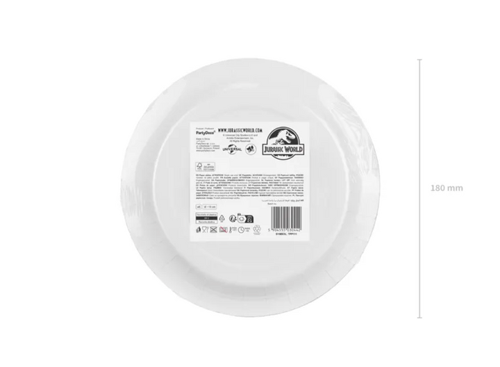 Pappteller Jurassic World für Dino Party, 6 Stück, Ø 18 cm