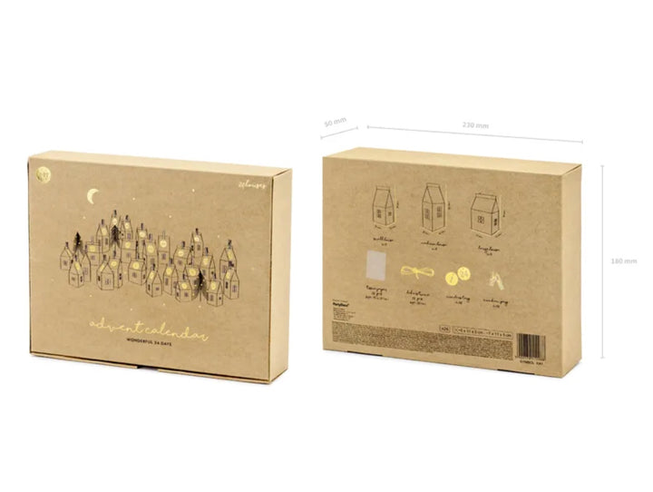 Adventskalender DIY Set, Häuschen zum Befüllen mit Holzklammer und Anhängern , 72-teilig