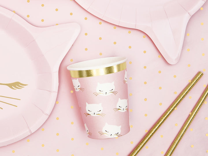 Partybecher-Katze-in-Rosa-&-Gold-6-Stück