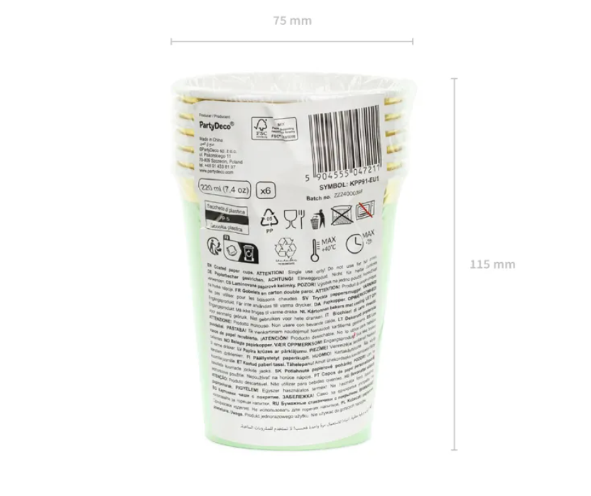 Partybecher-Pastell-Farben-mit-Goldenem-Rand-6er-Pack-220ml