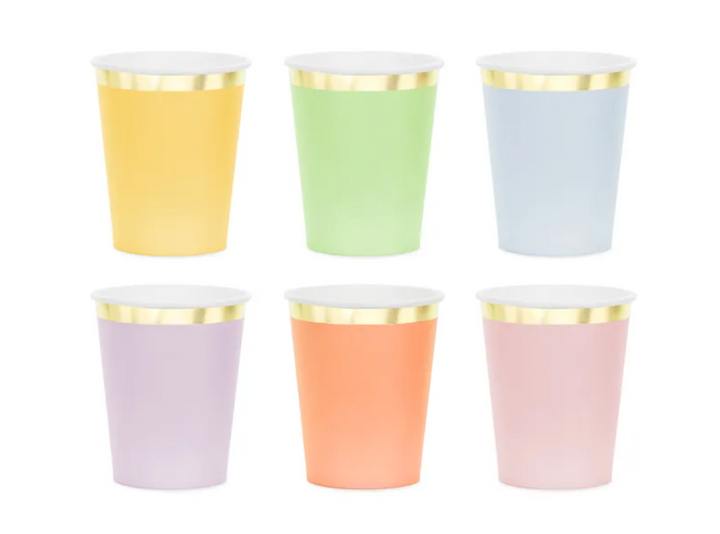 Partybecher-Pastell-Farben-mit-Goldenem-Rand-6er-Pack-220ml