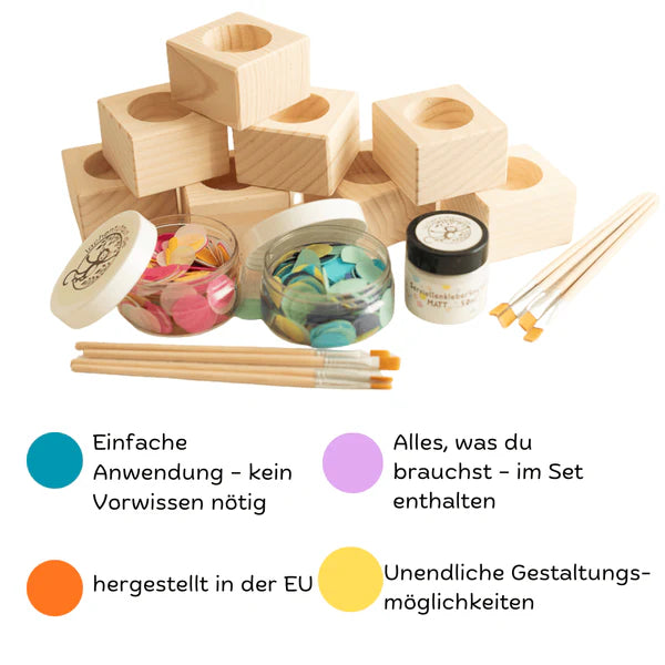 Bastelset Kerzenhalter aus Holz, 8er Set