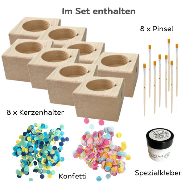 Bastelset Kerzenhalter aus Holz, 8er Set