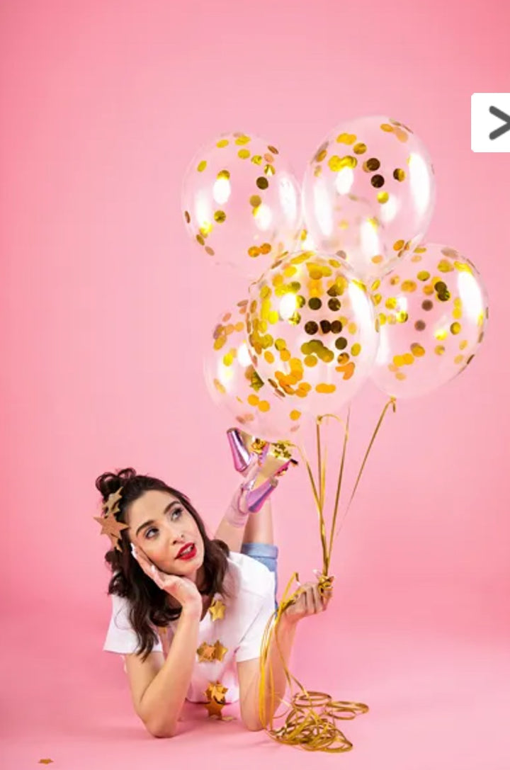 Konfetti Luftballons Gold, transparente Ballons, 6 Stück