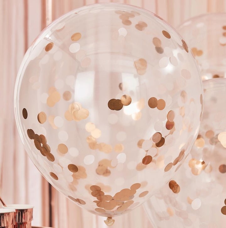 Ballons confettis or rose transparent, 3 pièces