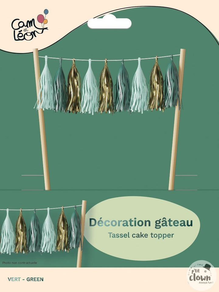 Kuchentopper Quasteln, 9 Tassel, Kuchen Deko grün-weiss kinderparties-shop