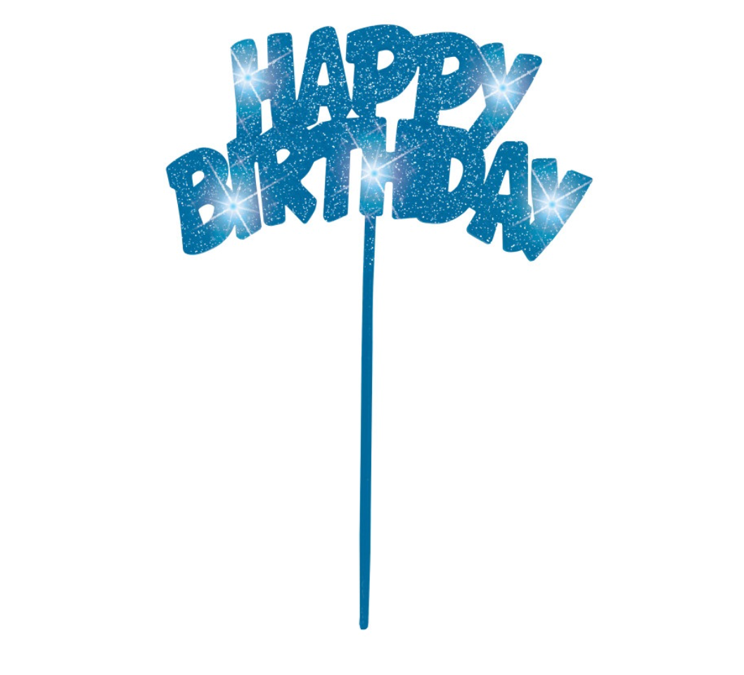 Kuchentopper-Happy-Birthday-Glitzer-Acryl-blau-Kuchen-Deko