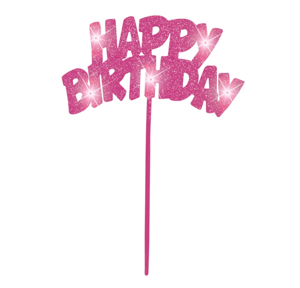 Kuchentopper-Happy-Birthday-Glitzer-Acryl-pink-Kuchen-Deko