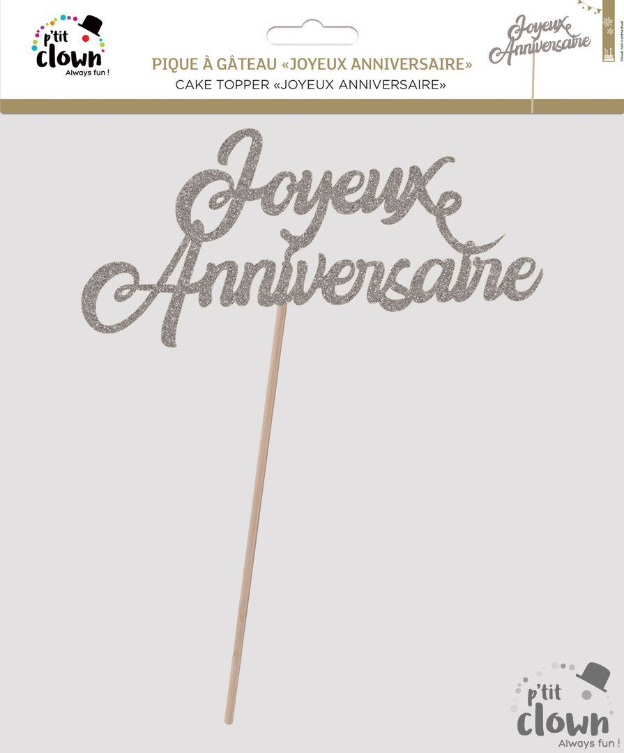 Joyeux Anniversaire, Kuchen Deko / Topper, silber kinderparties-shop