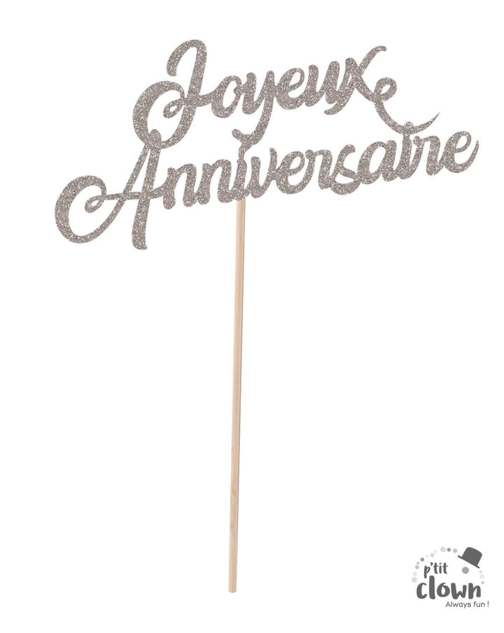 Joyeux Anniversaire, Kuchen Deko / Topper, silber kinderparties-shop